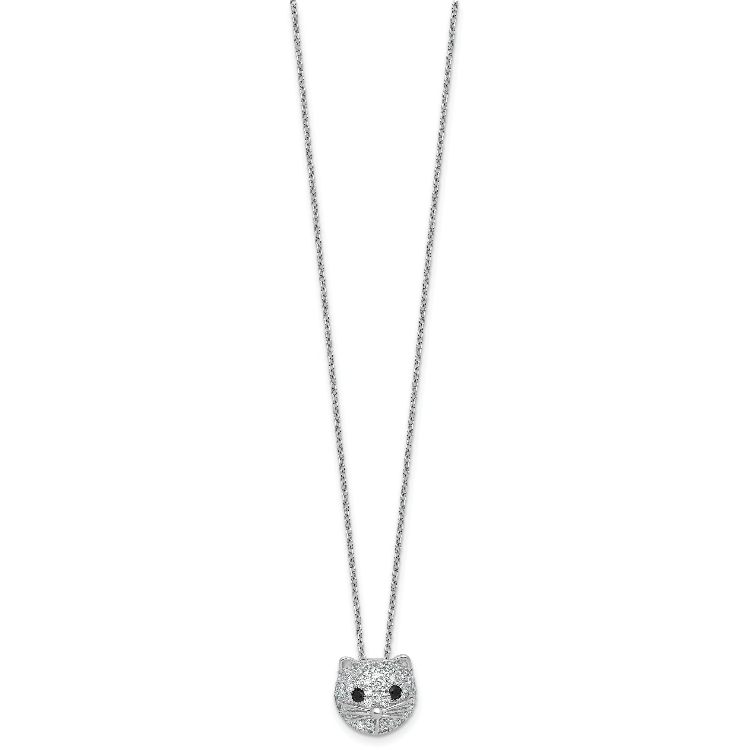 Cheryl M Sterling Silver Rhodium-plated Polished Black and White CZ Cat 16 Inch with 2 Inch Extension Necklace Secondary image