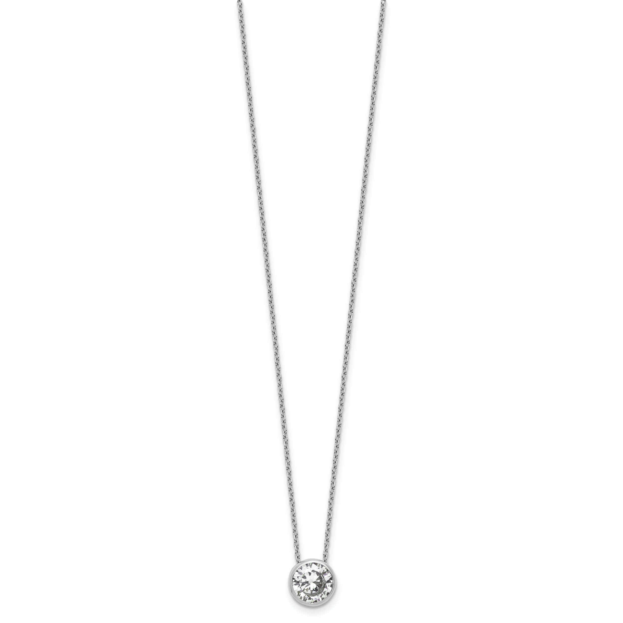 Cheryl M Sterling Silver Rhodium-plated Polished 9mm Bezel Set CZ 16 Inch with 2 Inch Extension Necklace