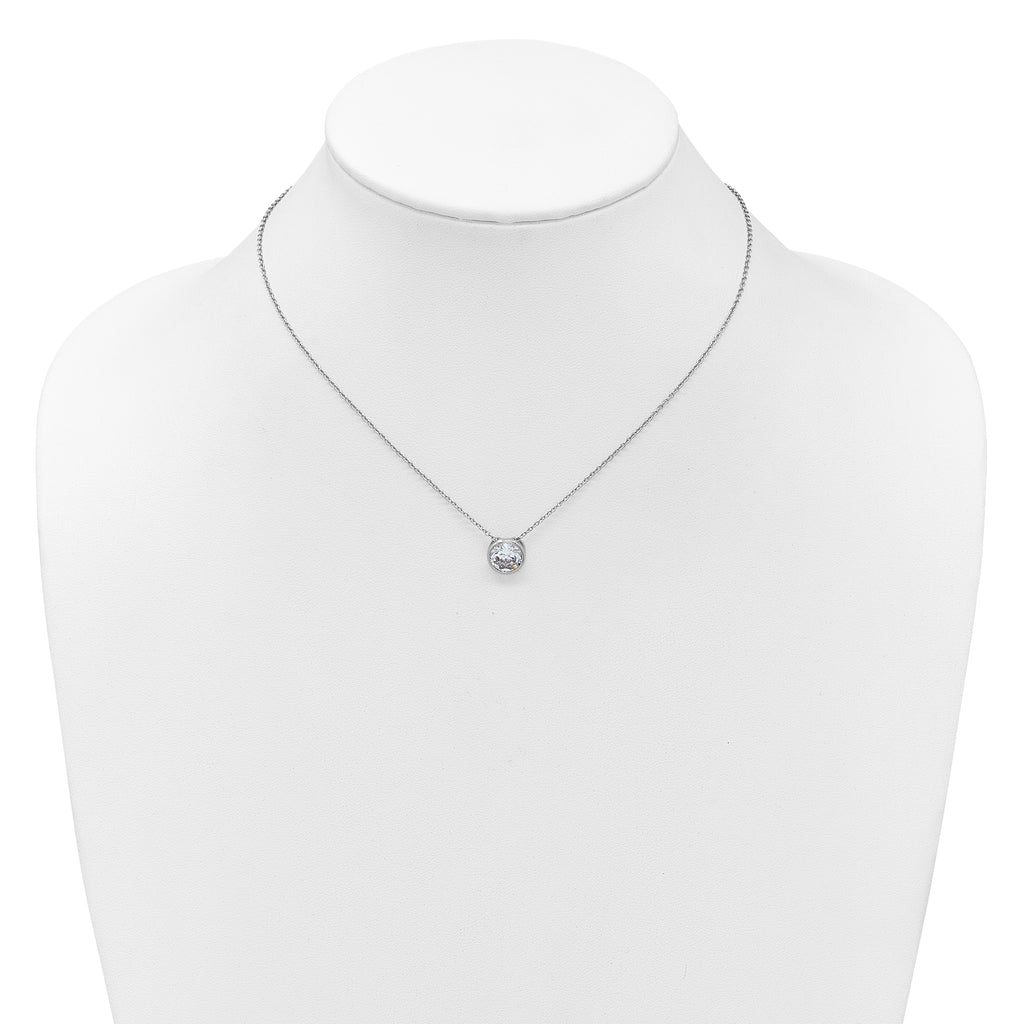 Cheryl M Sterling Silver Rhodium-plated Polished 9mm Bezel Set CZ 16 Inch with 2 Inch Extension Necklace