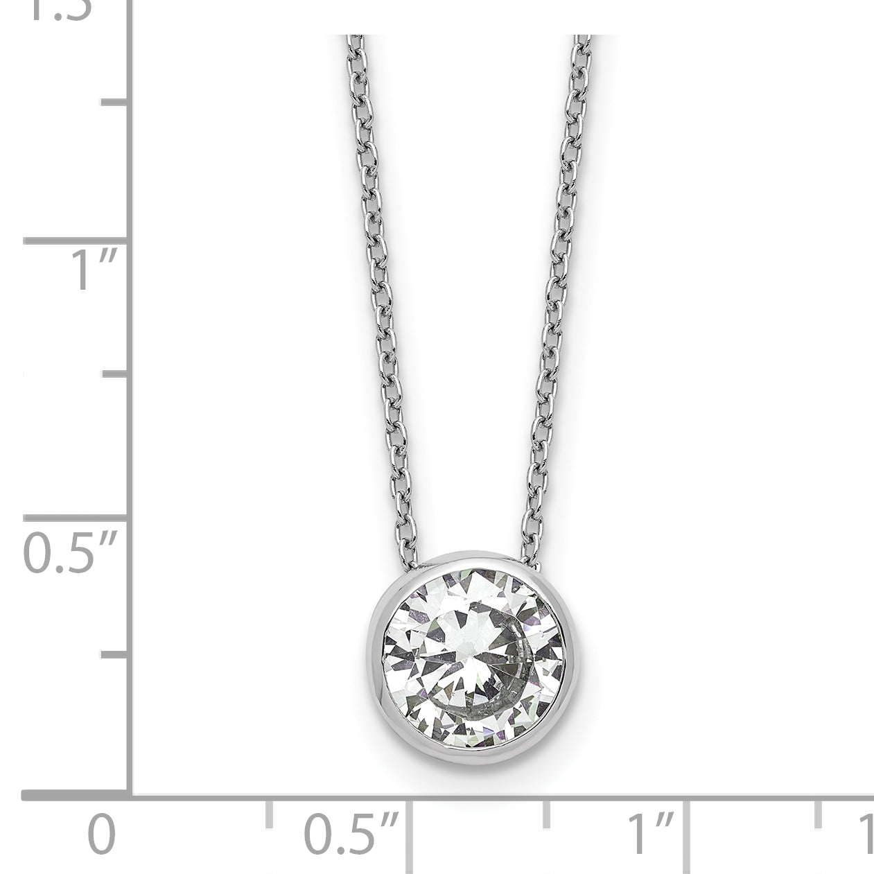 Cheryl M Sterling Silver Rhodium-plated Polished 9mm Bezel Set CZ 16 Inch with 2 Inch Extension Necklace