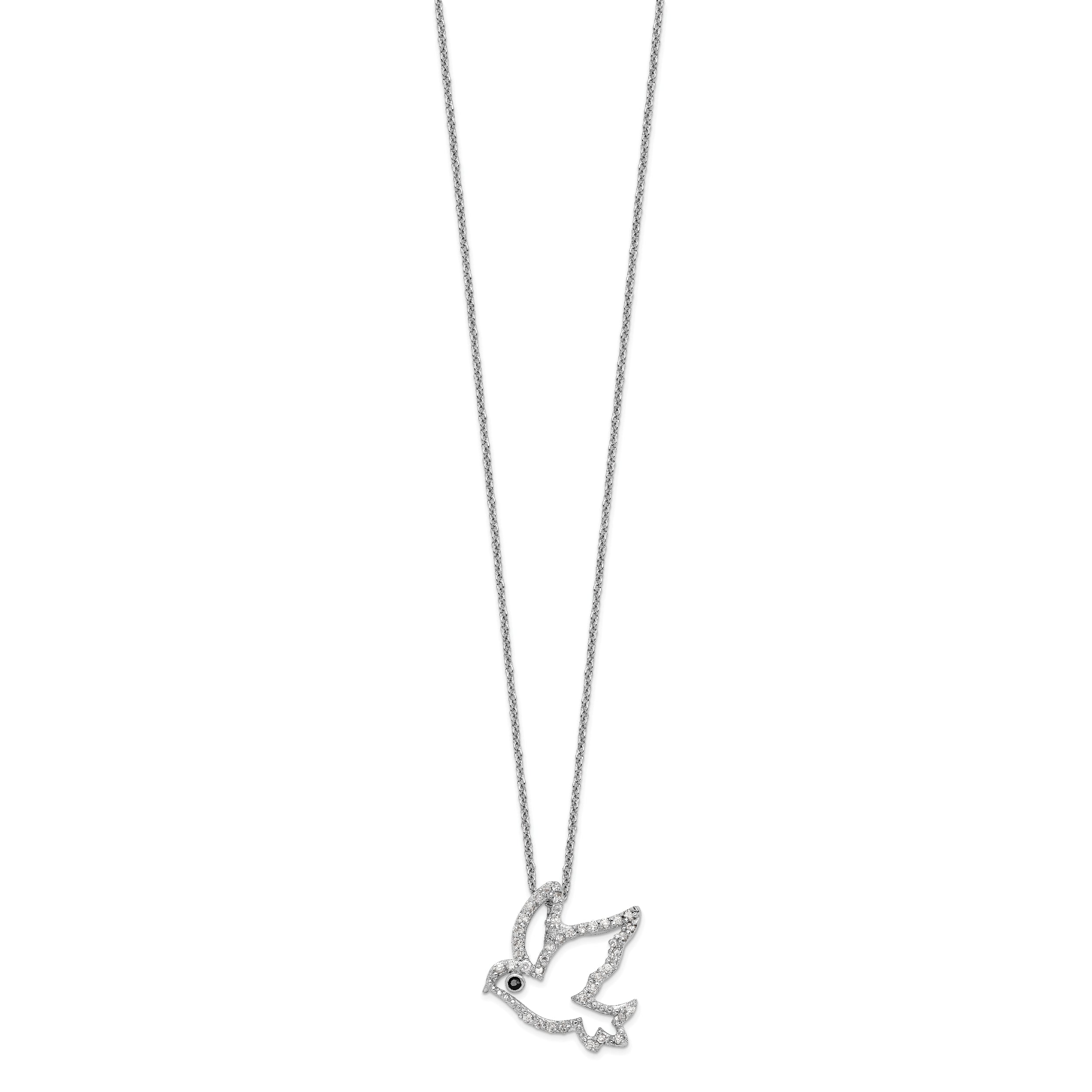 Cheryl M Sterling Silver Rhodium-plated Polished Black and White CZ Dove 16 Inch with 2 Inch Extension Necklace