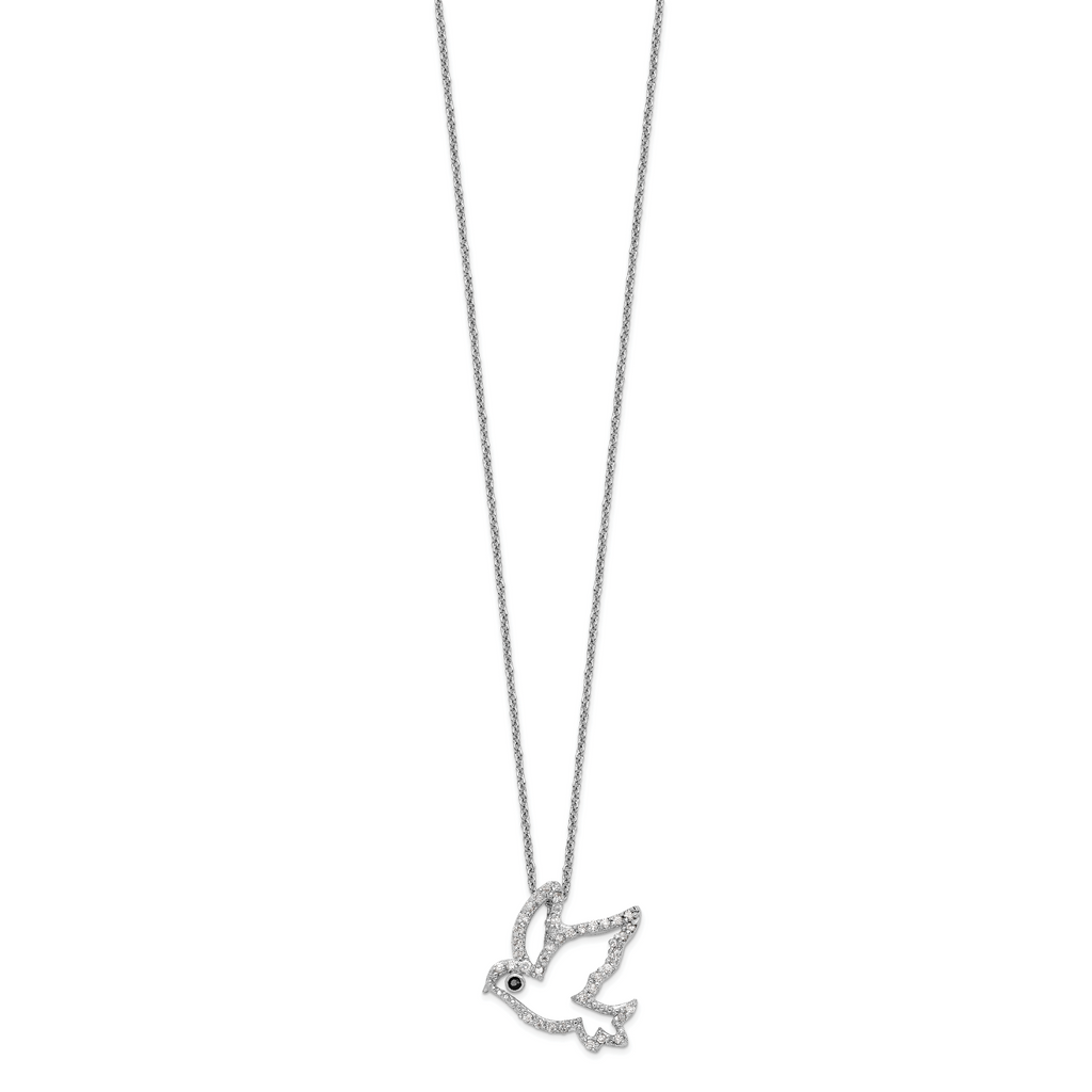 Cheryl M Sterling Silver Rhodium-plated Polished Black and White CZ Dove 16 Inch with 2 Inch Extension Necklace