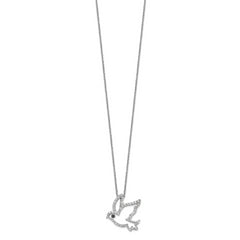 Cheryl M Sterling Silver Rhodium-plated Polished Black and White CZ Dove 16 Inch with 2 Inch Extension Necklace