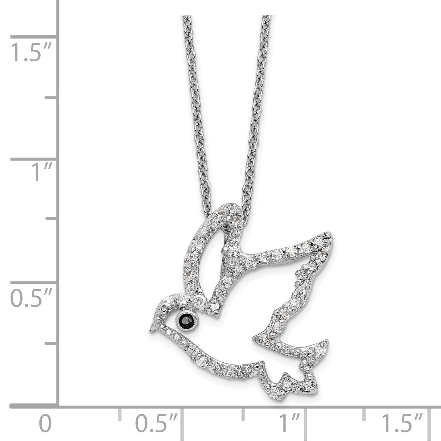 Cheryl M Sterling Silver Rhodium-plated Polished Black and White CZ Dove 16 Inch with 2 Inch Extension Necklace