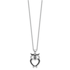 Cheryl M Sterling Silver Rhodium-plated with Black Rhodium Polished Black and White CZ Owl 16 Inch with 2 Inch Extension Necklace
