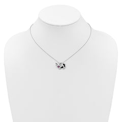 Cheryl M Sterling Silver Rhodium-plated Polished and Enameled Black and White CZ Cow 16 Inch with 2 Inch Extension Necklace