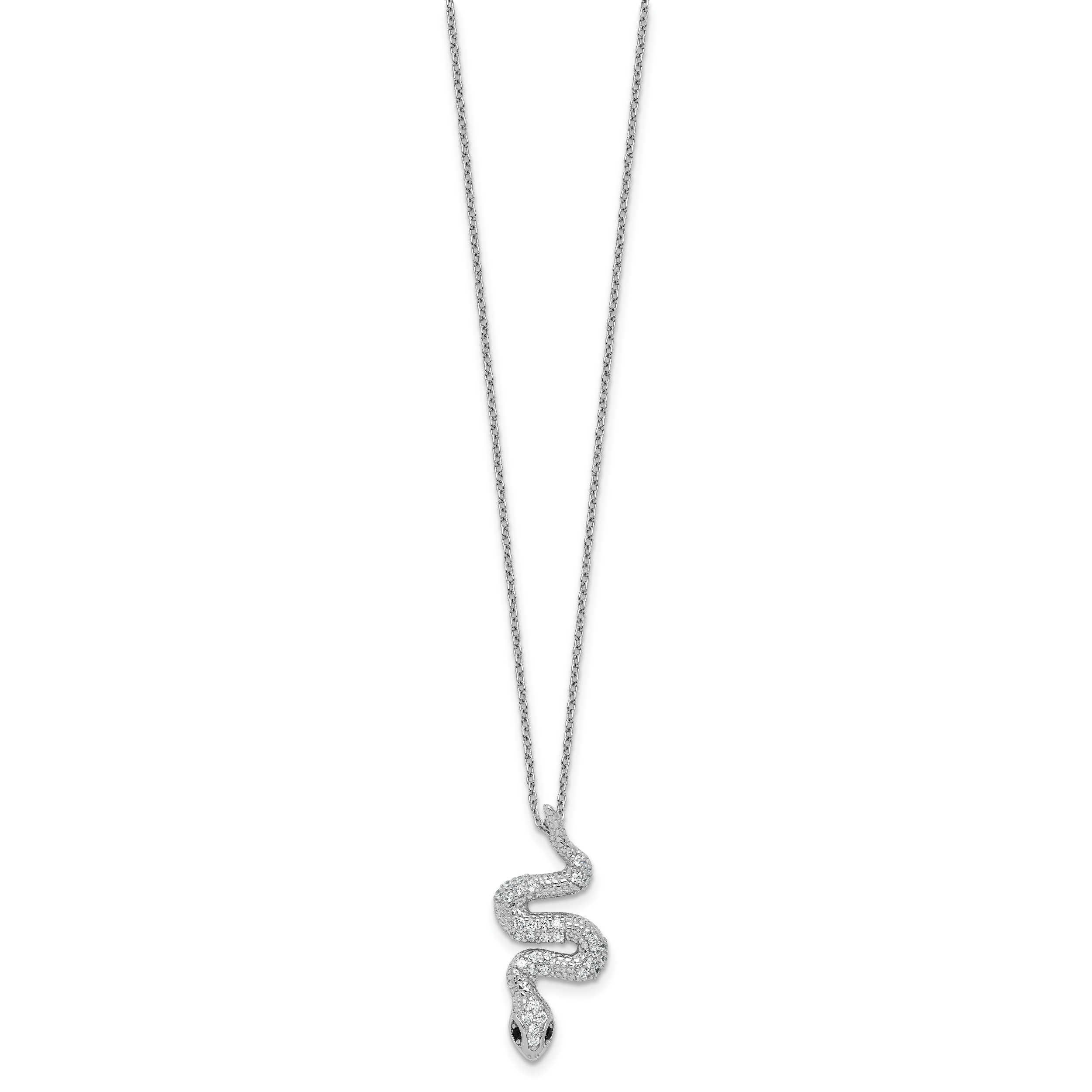 Cheryl M Sterling Silver Rhodium-plated Polished Black and White CZ Snake 16 Inch with 2 Inch Extension Necklace Secondary image