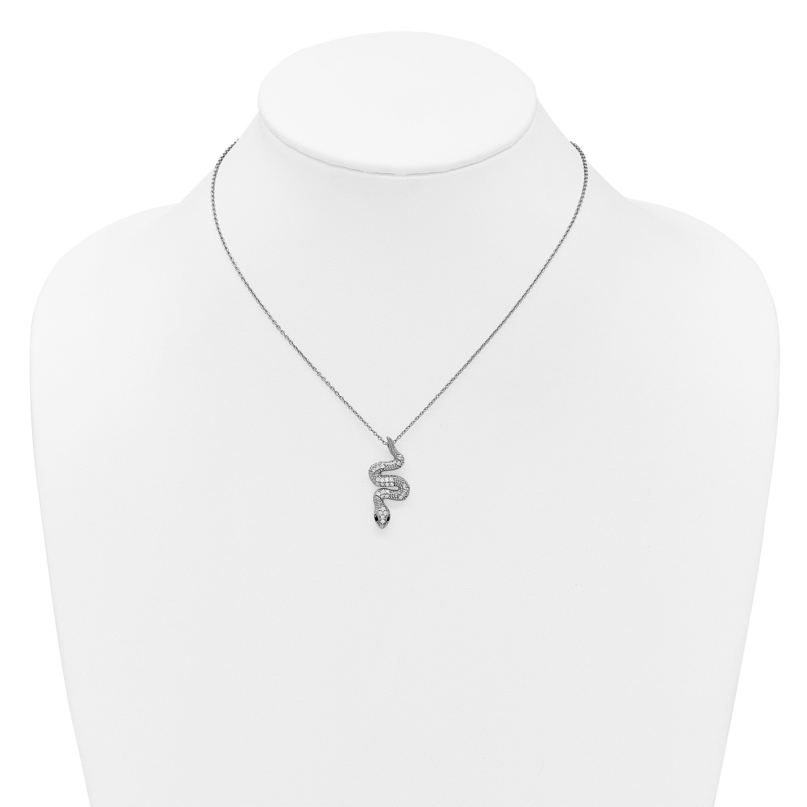 Cheryl M Sterling Silver Rhodium-plated Polished Black and White CZ Snake 16 Inch with 2 Inch Extension Necklace