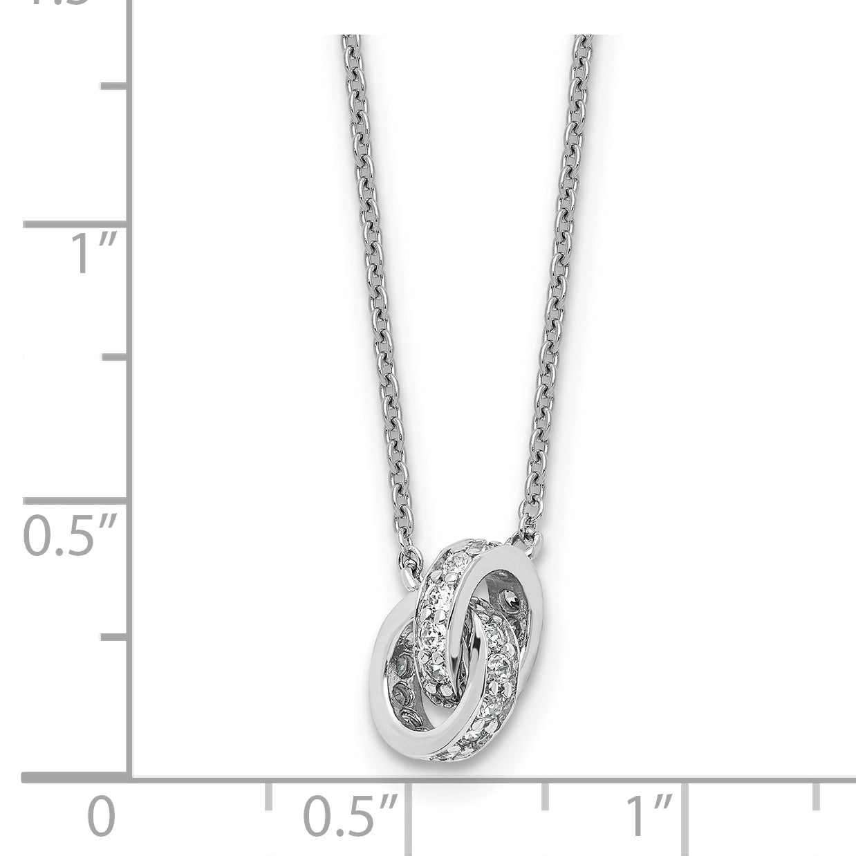 Cheryl M Sterling Silver Rhodium-plated Polished CZ Interlocking Circles 16 Inch with 2 Inch Extension Necklace
