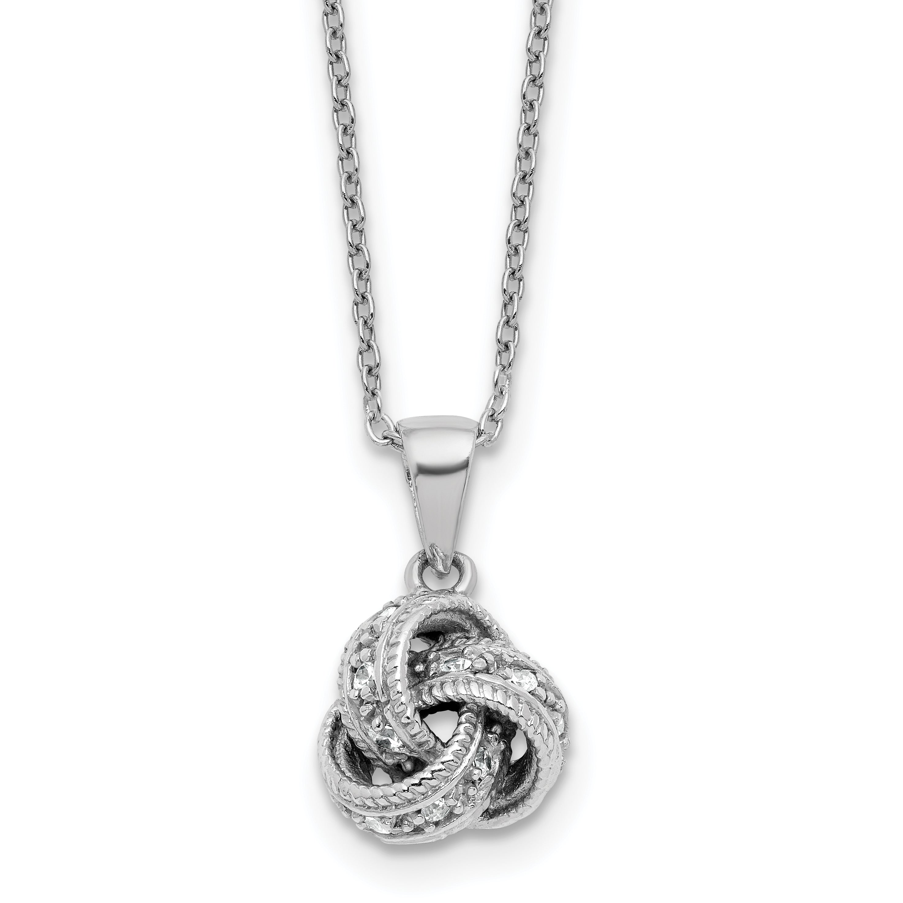 Cheryl M Sterling Silver Rhodium-plated Polished CZ Love Knot 16 Inch with 2 Inch Extension Necklace Main image