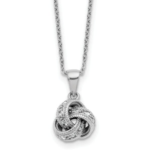 Round Cubic Zirconia Love Knot Necklace in Sterling Silver with Extender, 16 Inch - Sophia Jewelers