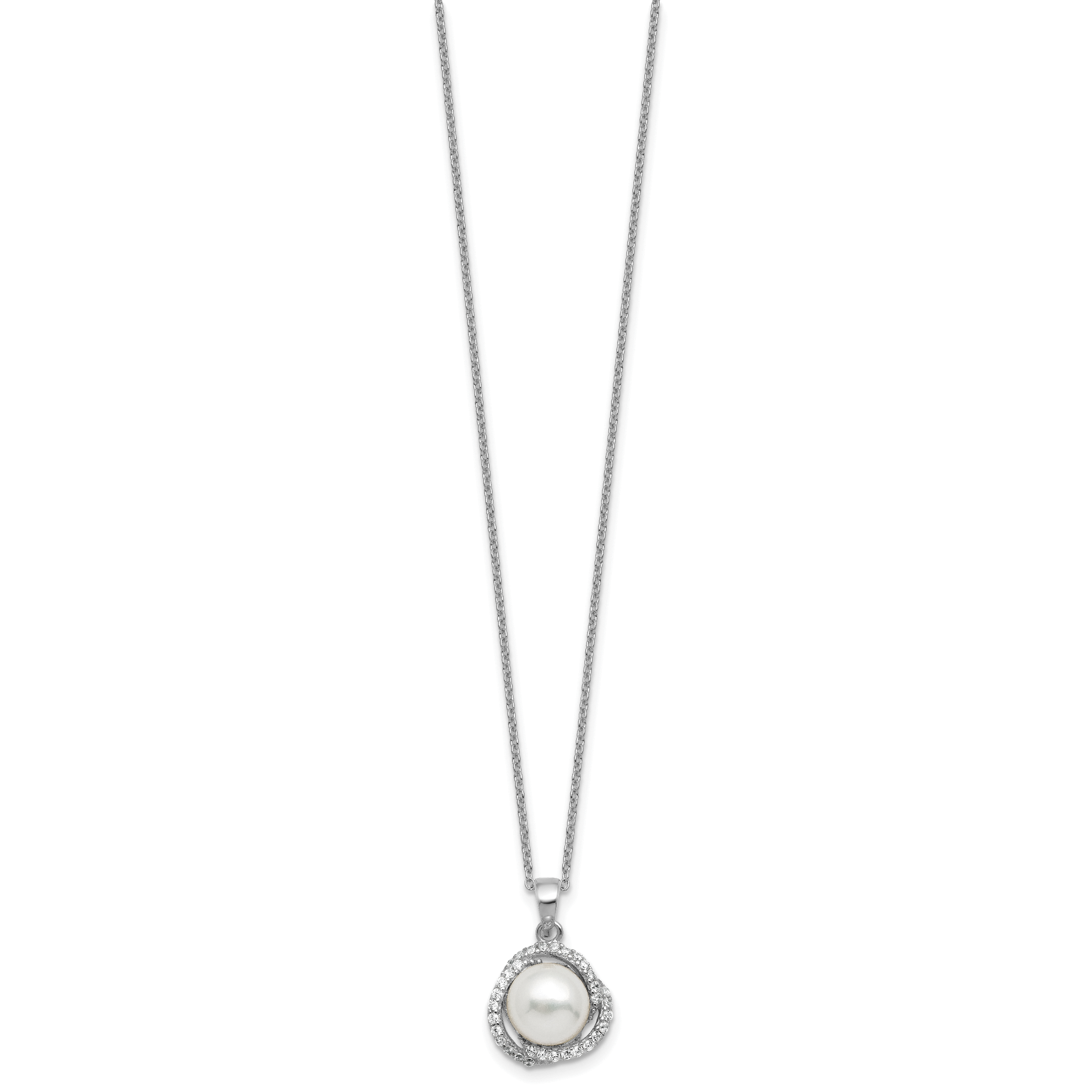 Cheryl M Sterling Silver Rhodium-plated Polished Freshwater Cultured Pearl and CZ 16 Inch with 2 Inch Extension Necklace Secondary image