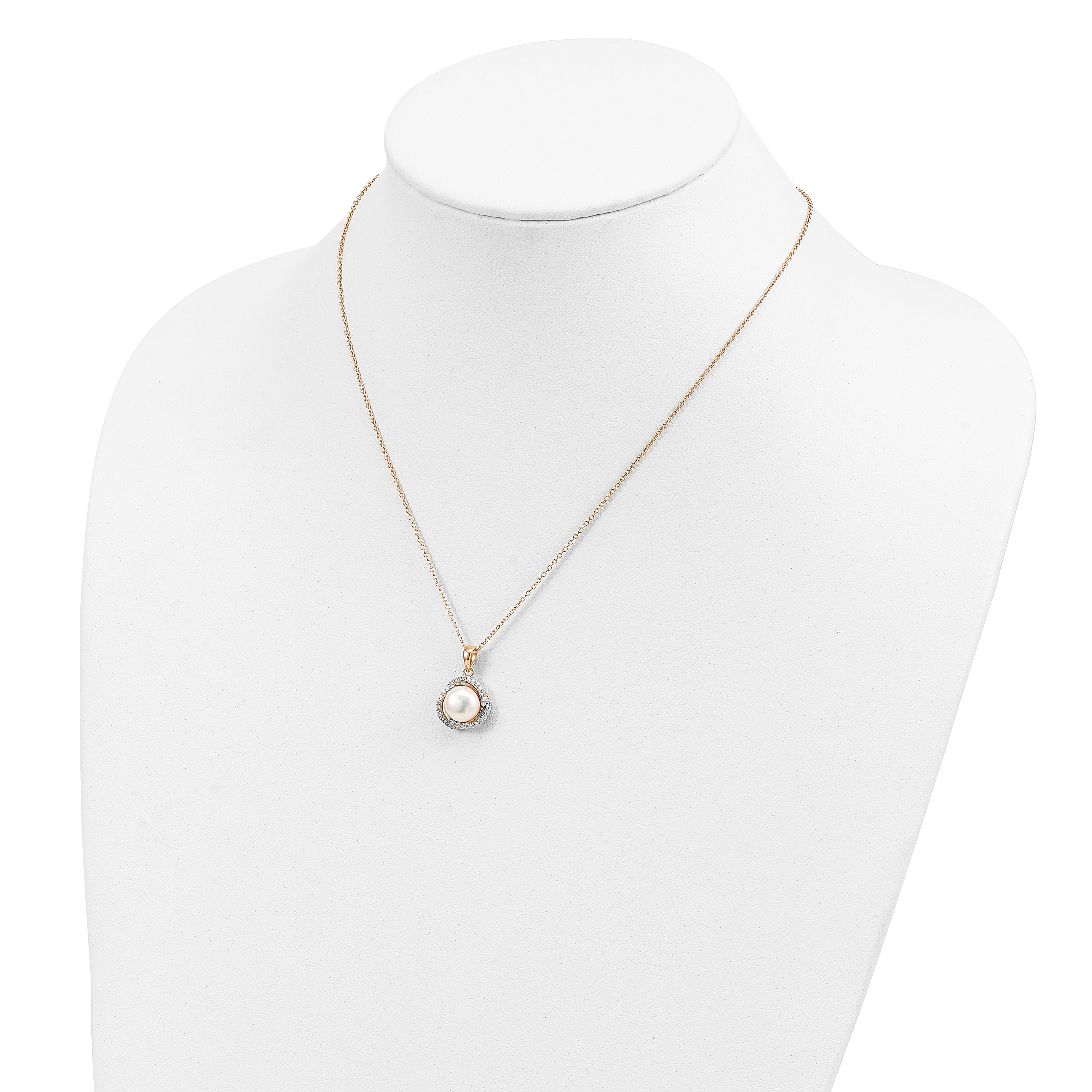 Cheryl M Sterling Silver Gold-plated Polished Freshwater Cultured Pearl and CZ 16 Inch with 2 Inch Extension Necklace