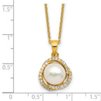 Cheryl M Sterling Silver Gold-plated Polished Freshwater Cultured Pearl and CZ 16 Inch with 2 Inch Extension Necklace