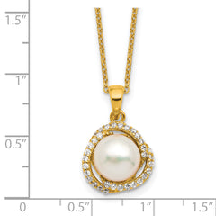 Cheryl M Sterling Silver Gold-plated Polished Freshwater Cultured Pearl and CZ 16 Inch with 2 Inch Extension Necklace