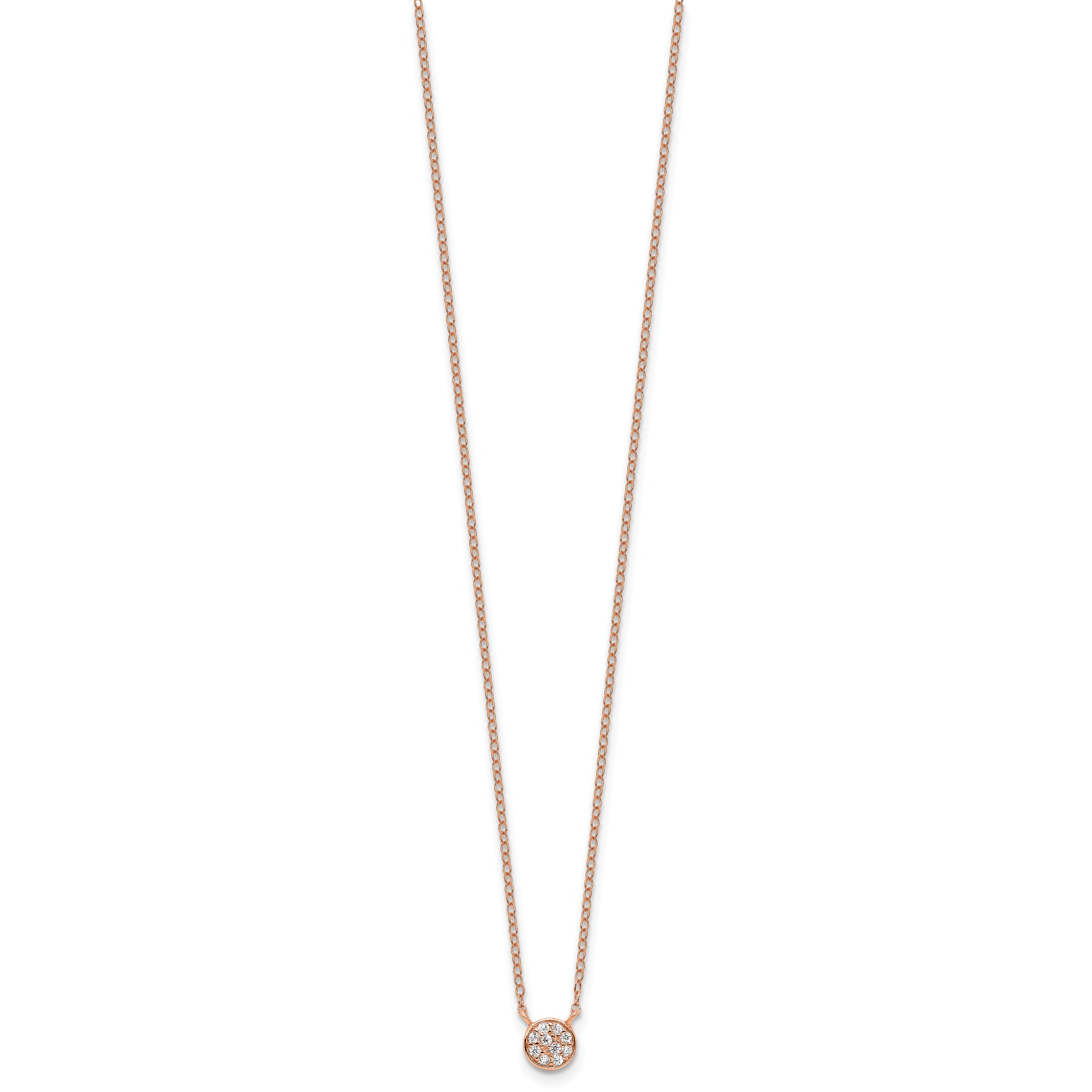 Cheryl M Sterling Silver Rose Gold-plated Polished CZ Cluster Circle 16 Inch with 2 Inch Extension Necklace