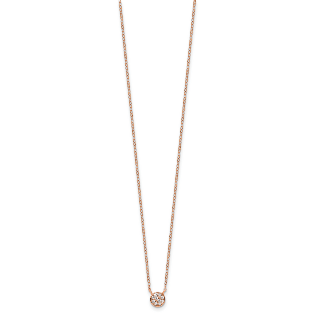 Cheryl M Sterling Silver Rose Gold-plated Polished CZ Cluster Circle 16 Inch with 2 Inch Extension Necklace