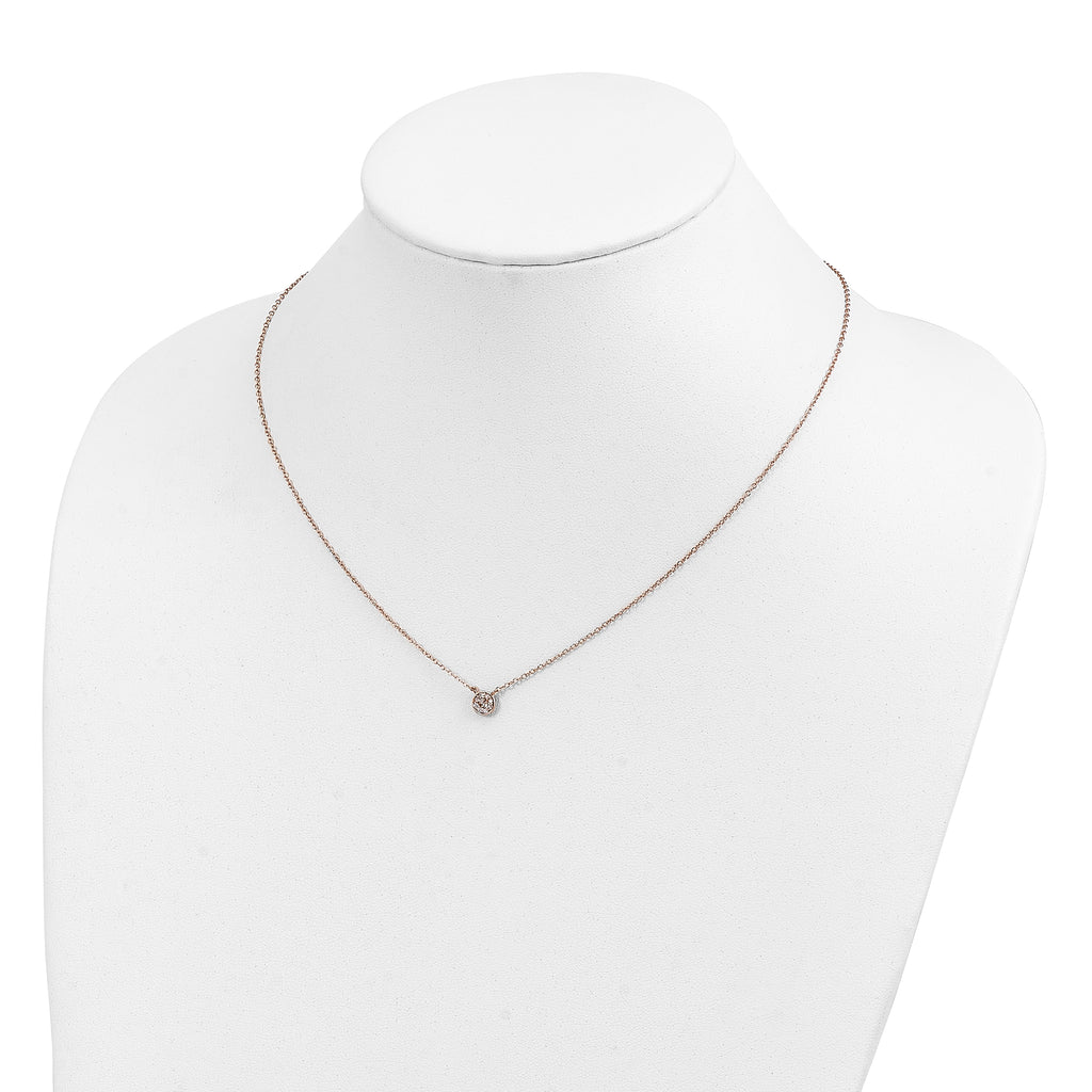 Cheryl M Sterling Silver Rose Gold-plated Polished CZ Cluster Circle 16 Inch with 2 Inch Extension Necklace