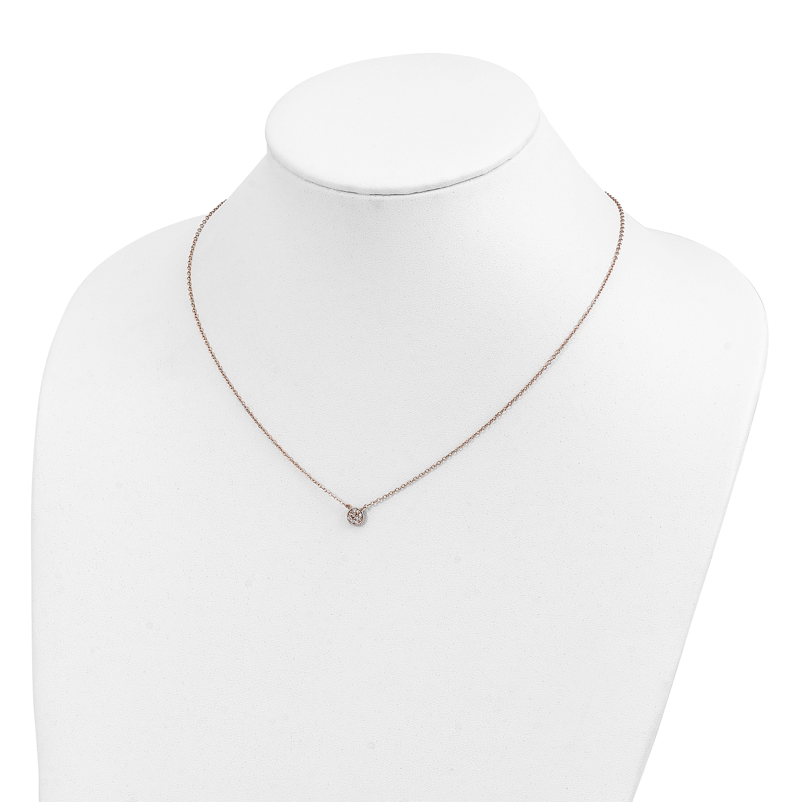 Cheryl M Sterling Silver Rose Gold-plated Polished CZ Cluster Circle 16 Inch with 2 Inch Extension Necklace