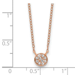 Cheryl M Sterling Silver Rose Gold-plated Polished CZ Cluster Circle 16 Inch with 2 Inch Extension Necklace