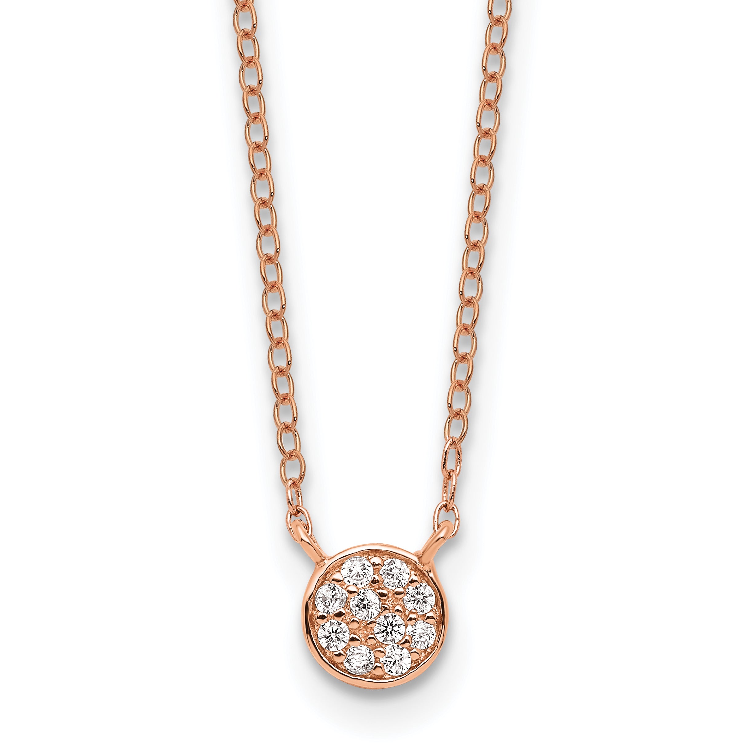 Cheryl M Sterling Silver Rose Gold-plated Polished CZ Cluster Circle 16 Inch with 2 Inch Extension Necklace Main image