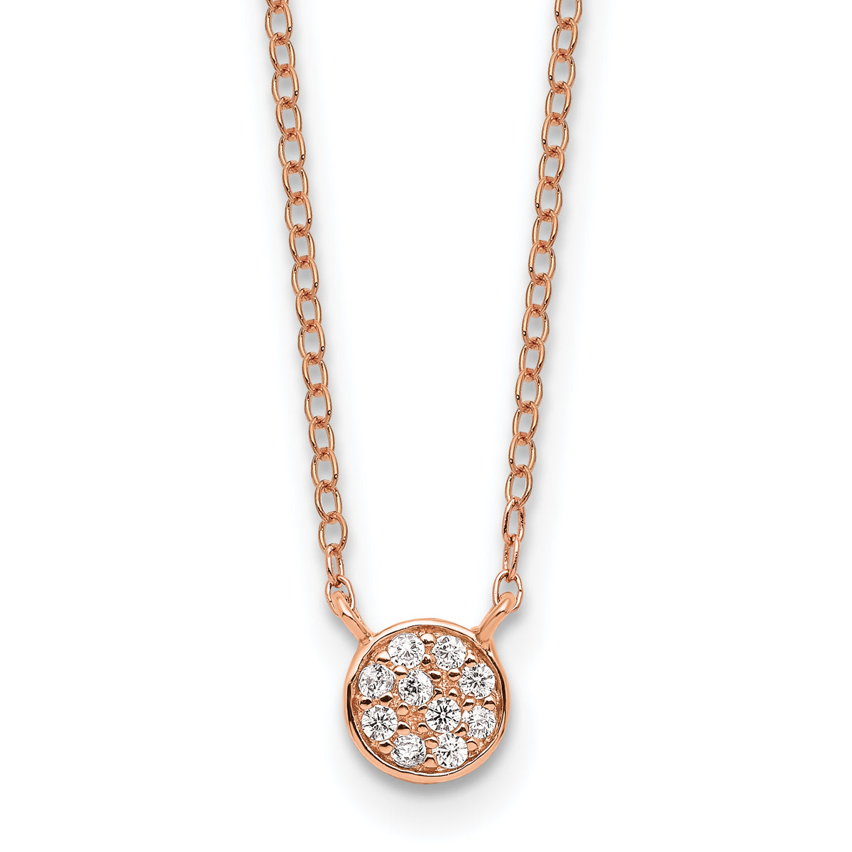 Cheryl M Sterling Silver Rose Gold-plated Polished CZ Cluster Circle 16 Inch with 2 Inch Extension Necklace