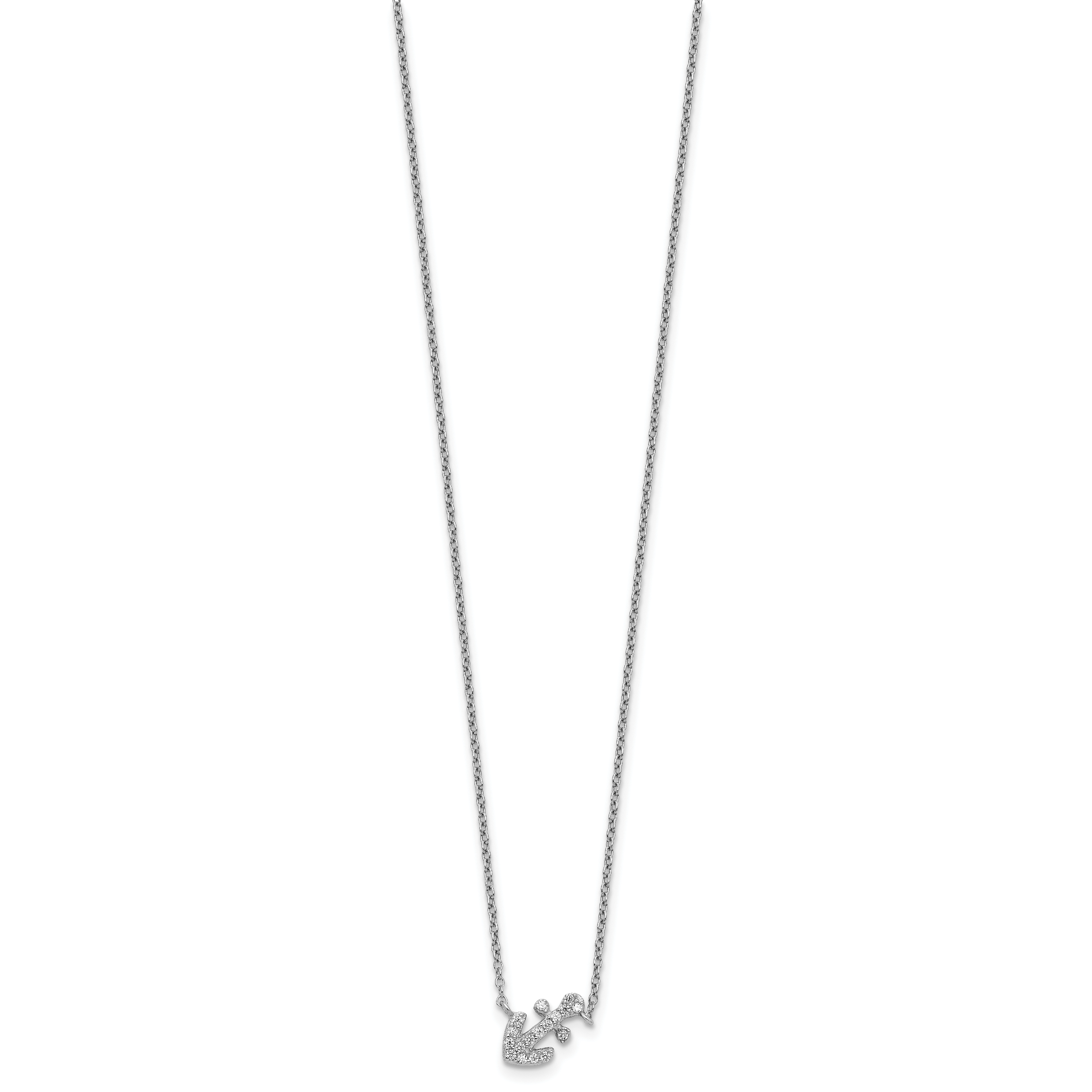 Cheryl M Sterling Silver Rhodium-plated Polished CZ Anchor 16 Inch with 2 Inch Extension Necklace Secondary image