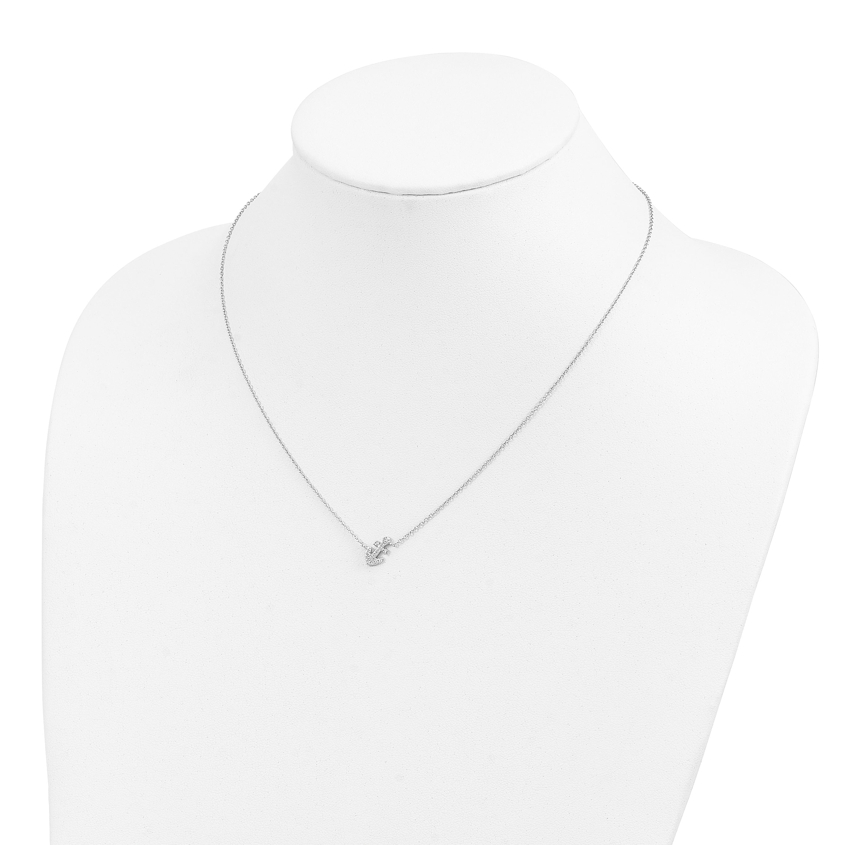 Cheryl M Sterling Silver Rhodium-plated Polished CZ Anchor 16 Inch with 2 Inch Extension Necklace