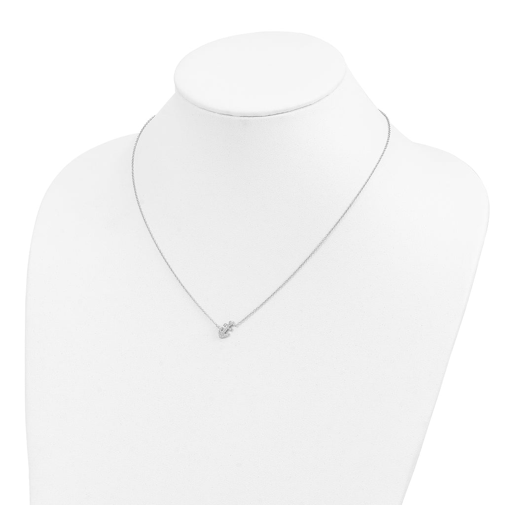 Cheryl M Sterling Silver Rhodium-plated Polished CZ Anchor 16 Inch with 2 Inch Extension Necklace