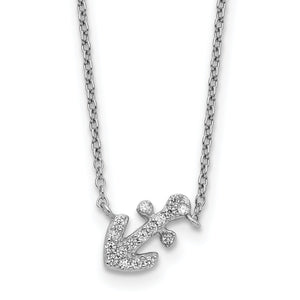 Cubic Zirconia Anchor Necklace in Sterling Silver with Extender, 16 Inch - Sophia Jewelers
