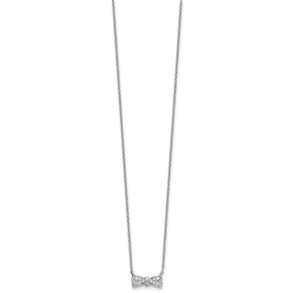 Cheryl M Sterling Silver Rhodium-plated Polished CZ Bow 16 Inch with 2 Inch Extension Necklace