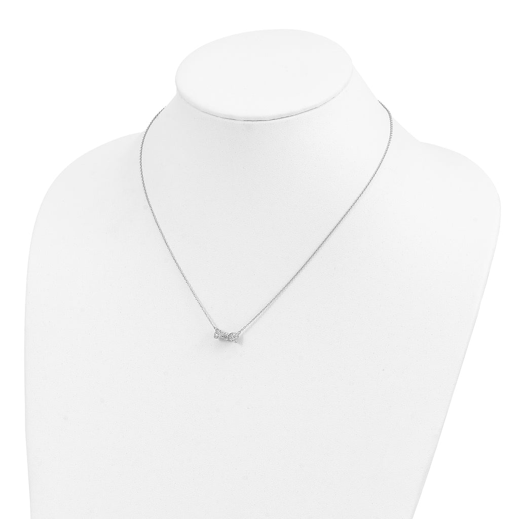 Cheryl M Sterling Silver Rhodium-plated Polished CZ Bow 16 Inch with 2 Inch Extension Necklace