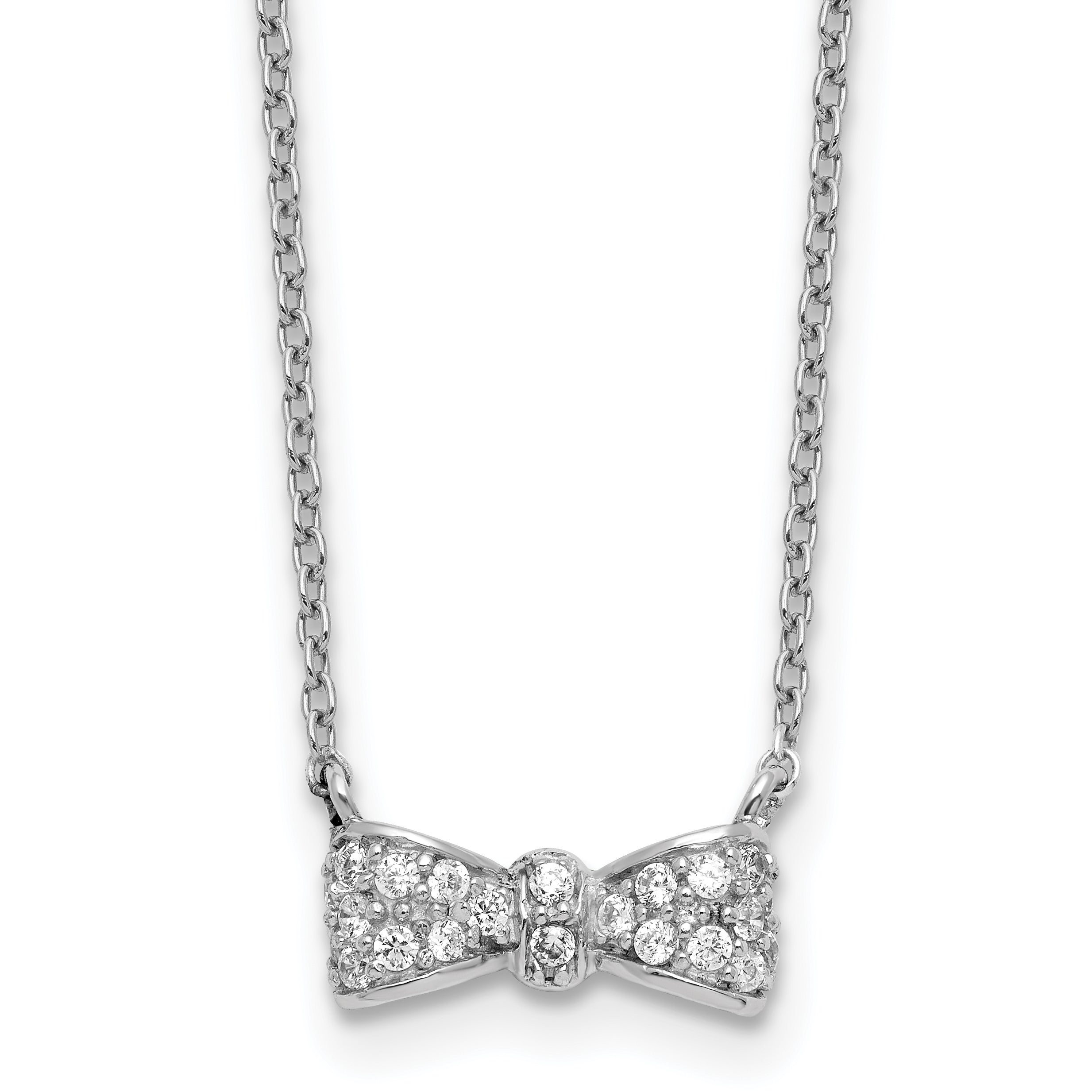 Cheryl M Sterling Silver Rhodium-plated Polished CZ Bow 16 Inch with 2 Inch Extension Necklace Main image