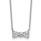 Cheryl M Sterling Silver Rhodium-plated Polished CZ Bow 16 Inch with 2 Inch Extension Necklace