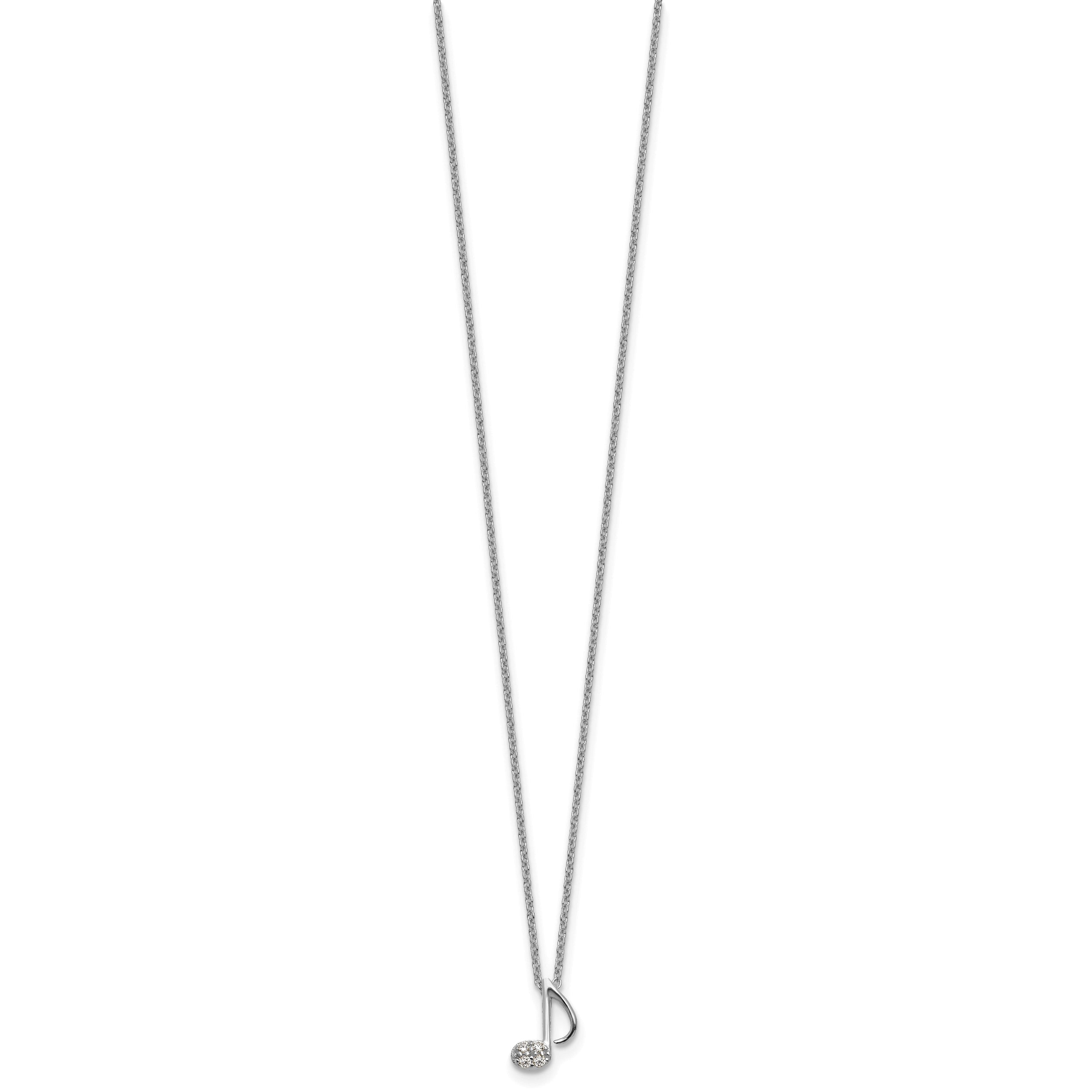 Cheryl M Sterling Silver Rhodium-plated Polished CZ Music Note 16 Inch with 2 Inch Extension Necklace