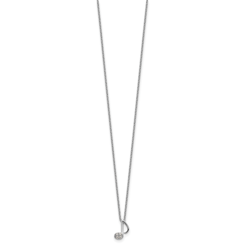Cheryl M Sterling Silver Rhodium-plated Polished CZ Music Note 16 Inch with 2 Inch Extension Necklace