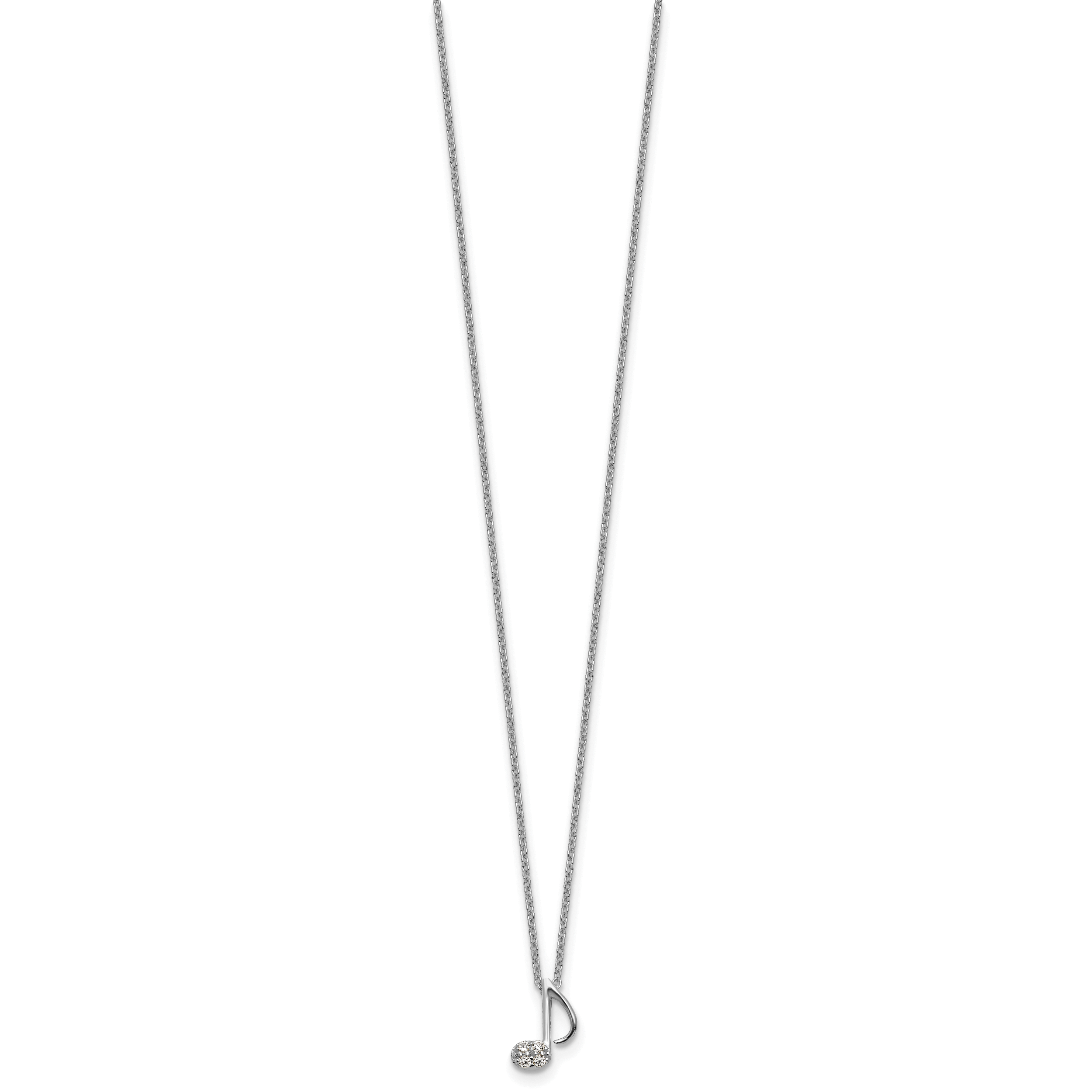 Cheryl M Sterling Silver Rhodium-plated Polished CZ Music Note 16 Inch with 2 Inch Extension Necklace