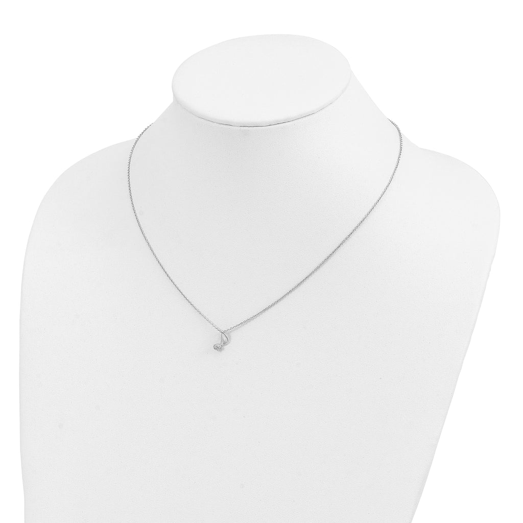 Cheryl M Sterling Silver Rhodium-plated Polished CZ Music Note 16 Inch with 2 Inch Extension Necklace