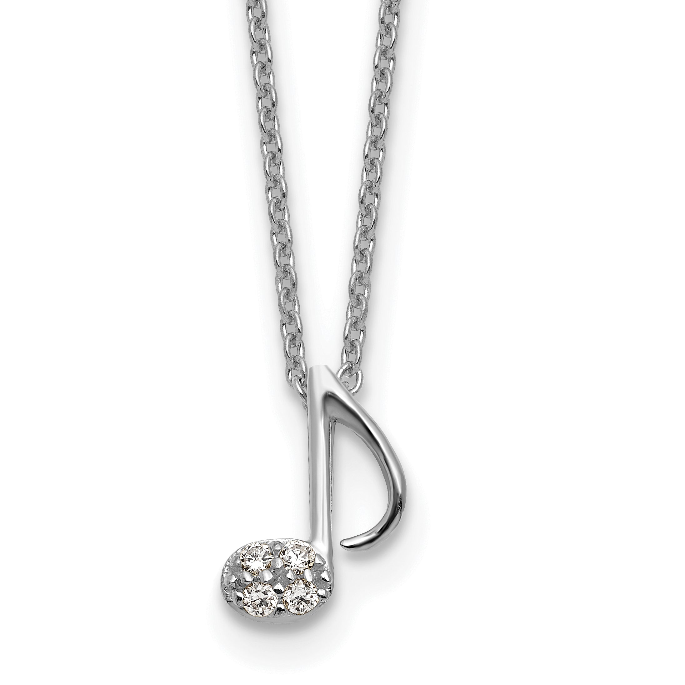 Cheryl M Sterling Silver Rhodium-plated Polished CZ Music Note 16 Inch with 2 Inch Extension Necklace Main image
