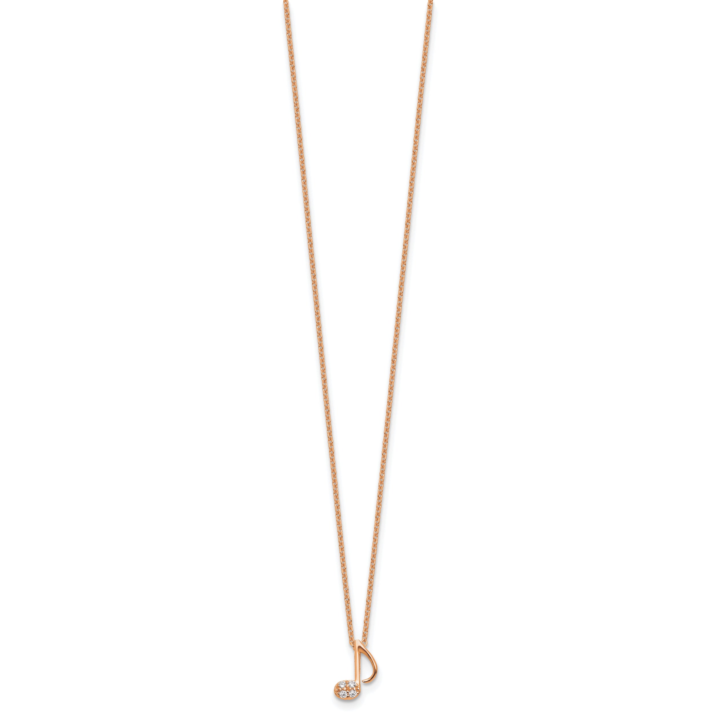 Cheryl M Sterling Silver Rose Gold-plated Polished CZ Music Note 16 Inch with 2 Inch Extension Necklace