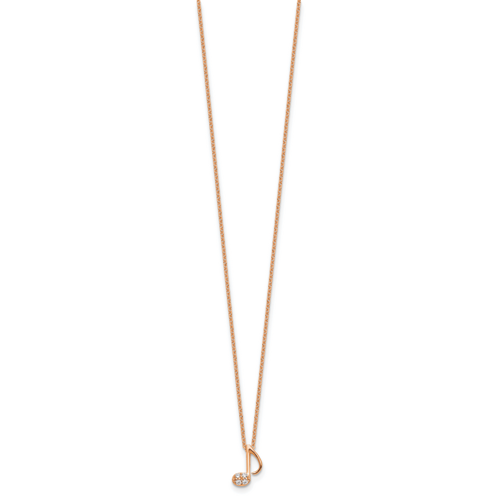 Cheryl M Sterling Silver Rose Gold-plated Polished CZ Music Note 16 Inch with 2 Inch Extension Necklace