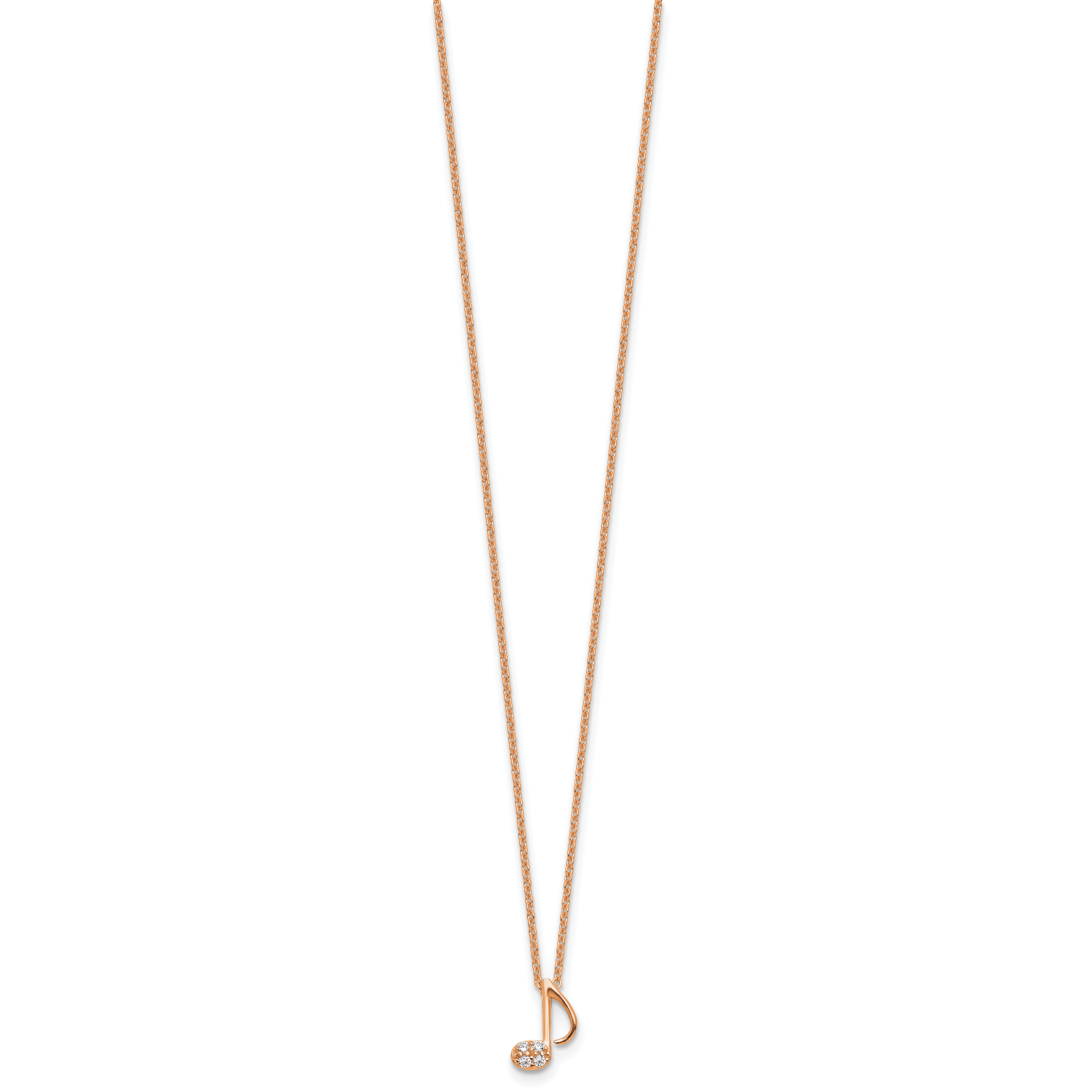 Cheryl M Sterling Silver Rose Gold-plated Polished CZ Music Note 16 Inch with 2 Inch Extension Necklace