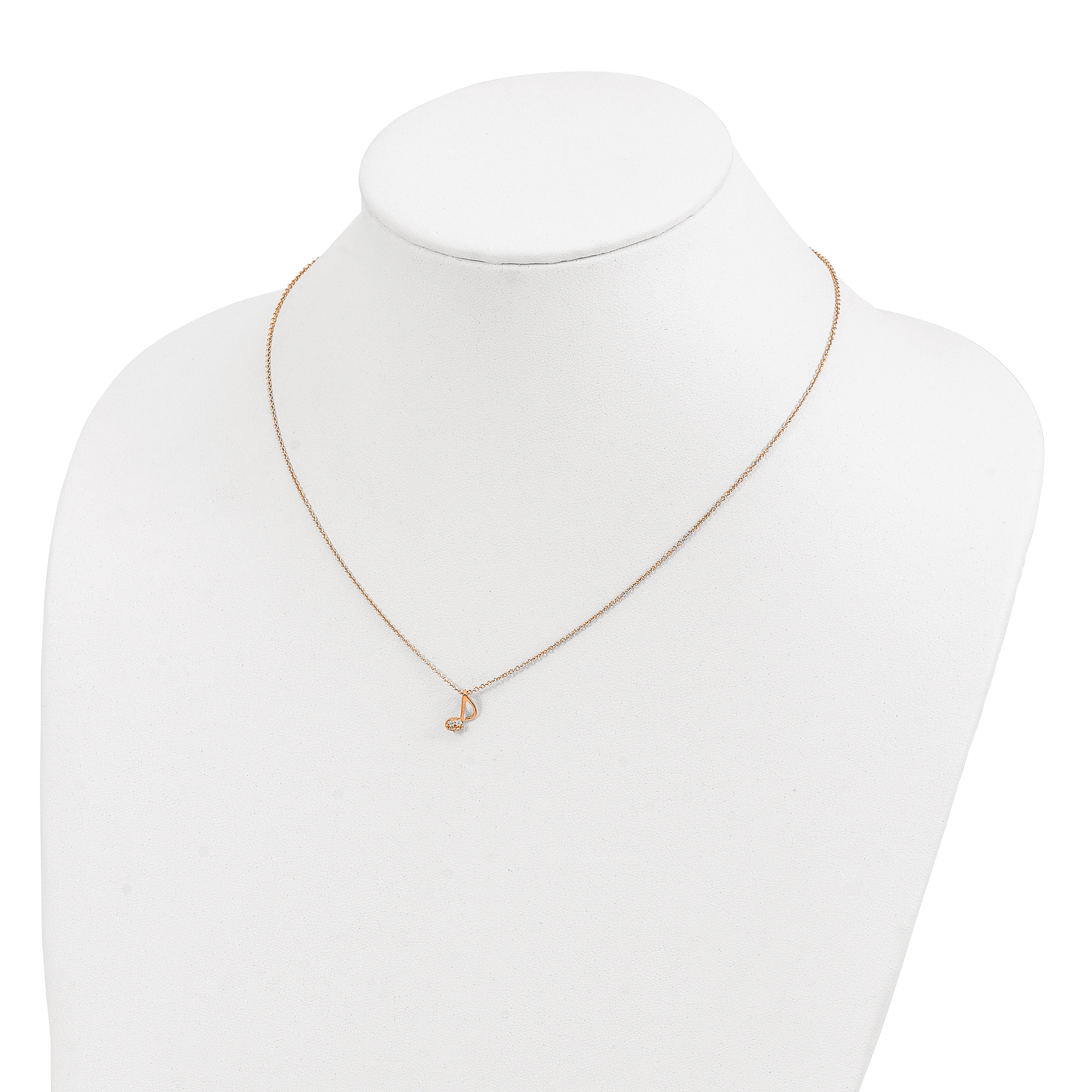 Cheryl M Sterling Silver Rose Gold-plated Polished CZ Music Note 16 Inch with 2 Inch Extension Necklace