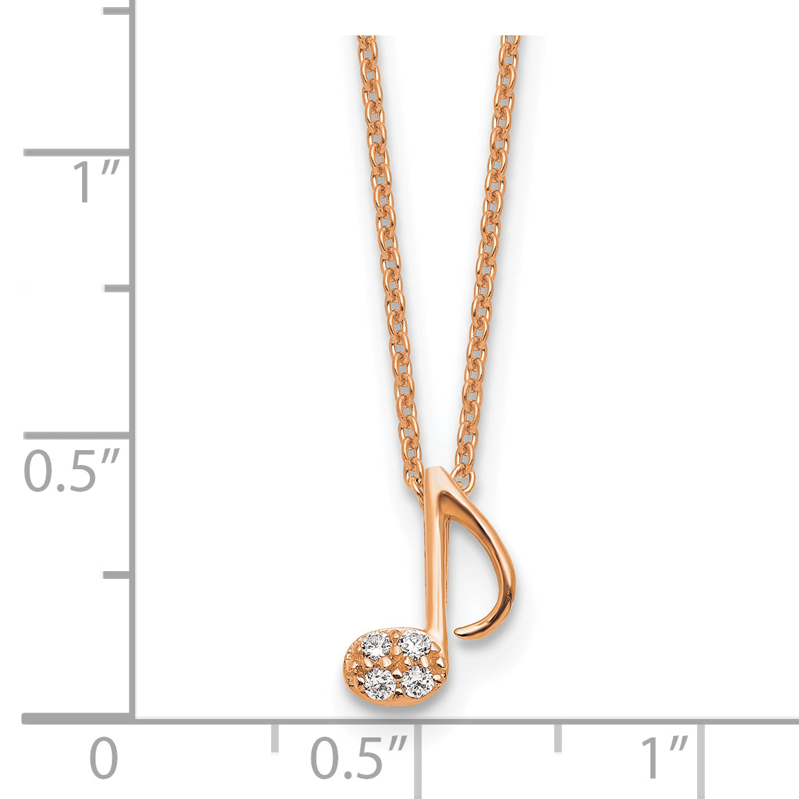 Cheryl M Sterling Silver Rose Gold-plated Polished CZ Music Note 16 Inch with 2 Inch Extension Necklace