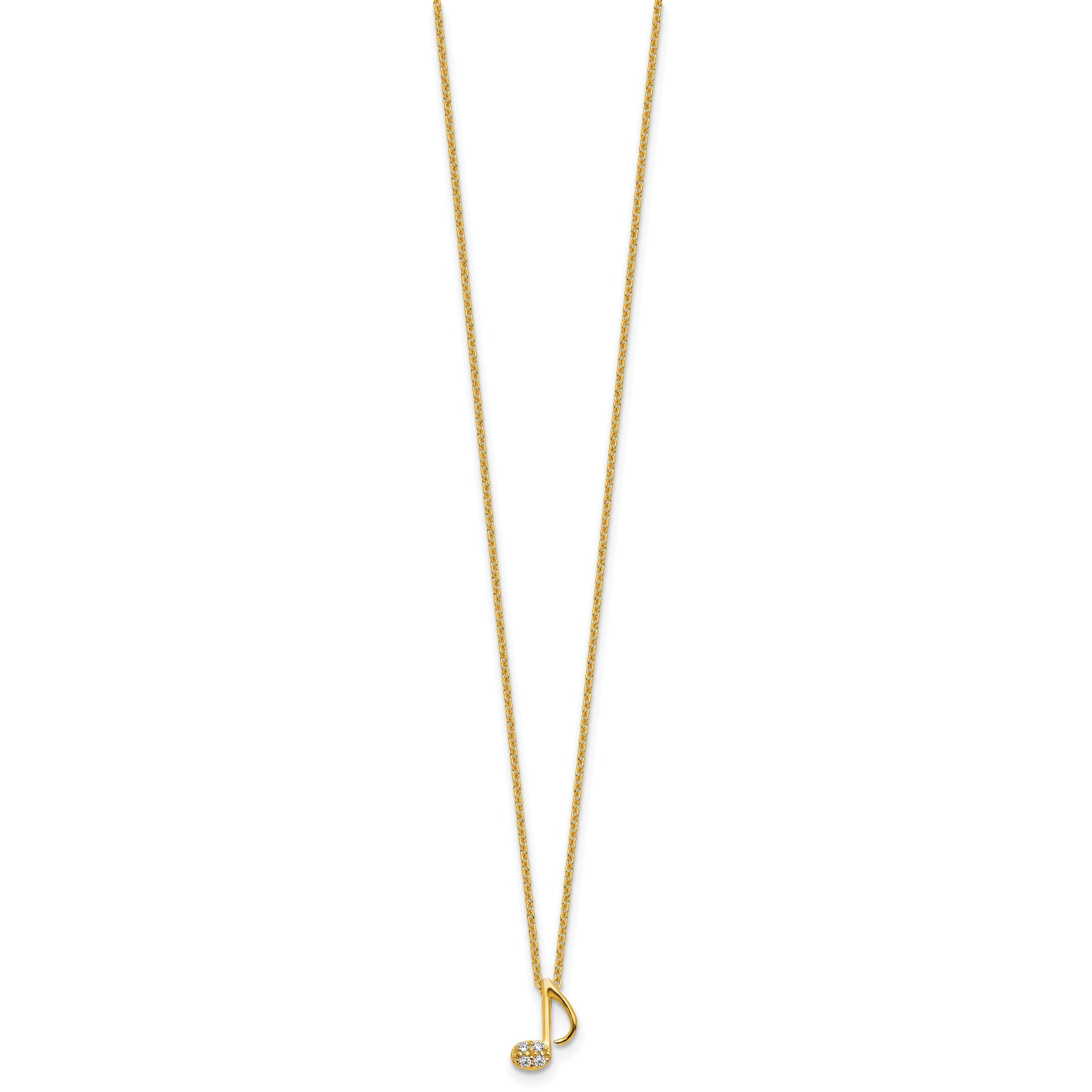 Cheryl M Sterling Silver Gold-plated Polished CZ Music Note 16 Inch with 2 Inch Extension Necklace