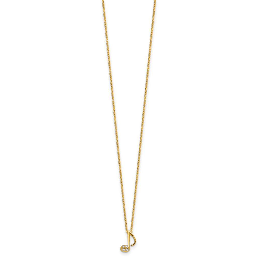 Cheryl M Sterling Silver Gold-plated Polished CZ Music Note 16 Inch with 2 Inch Extension Necklace
