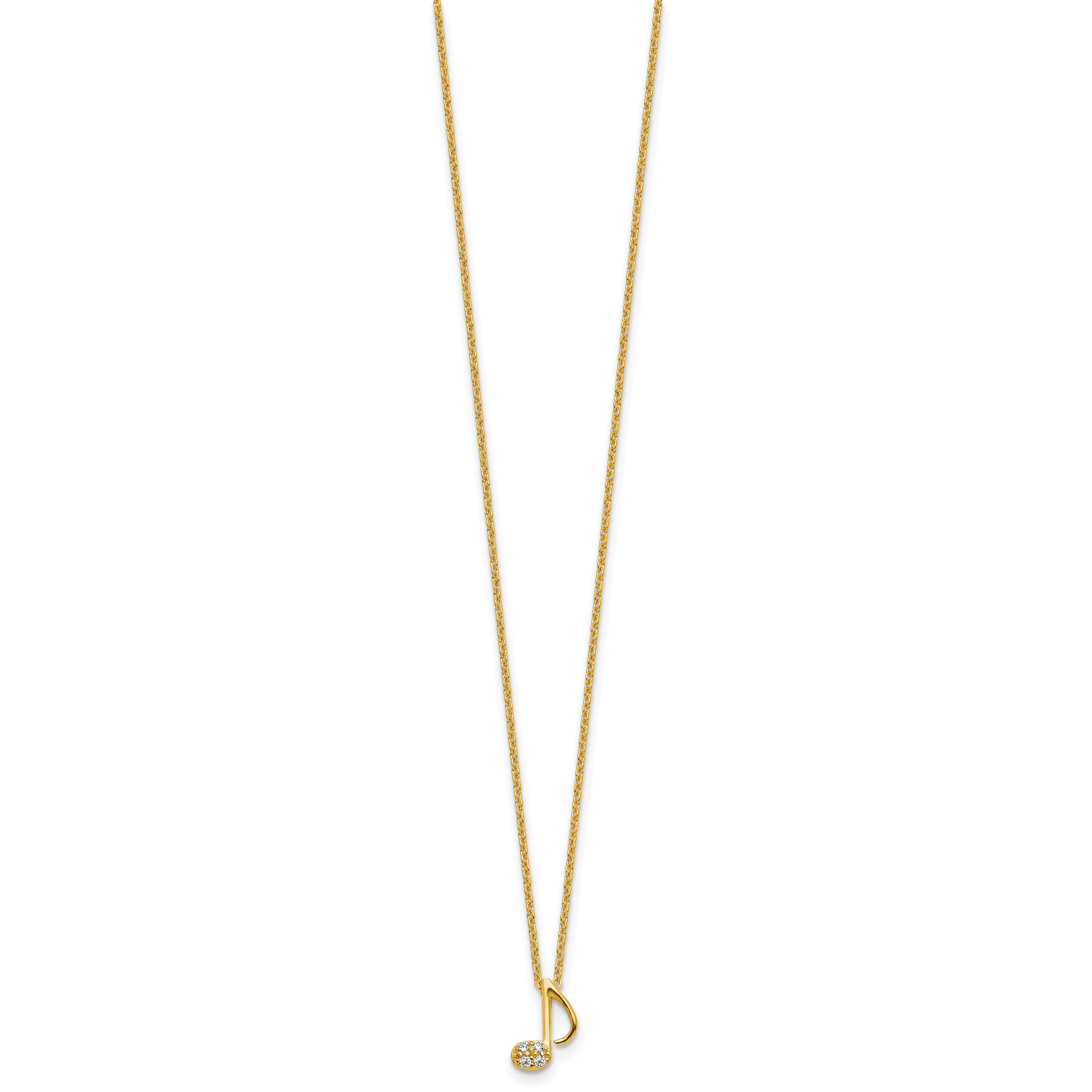 Cheryl M Sterling Silver Gold-plated Polished CZ Music Note 16 Inch with 2 Inch Extension Necklace