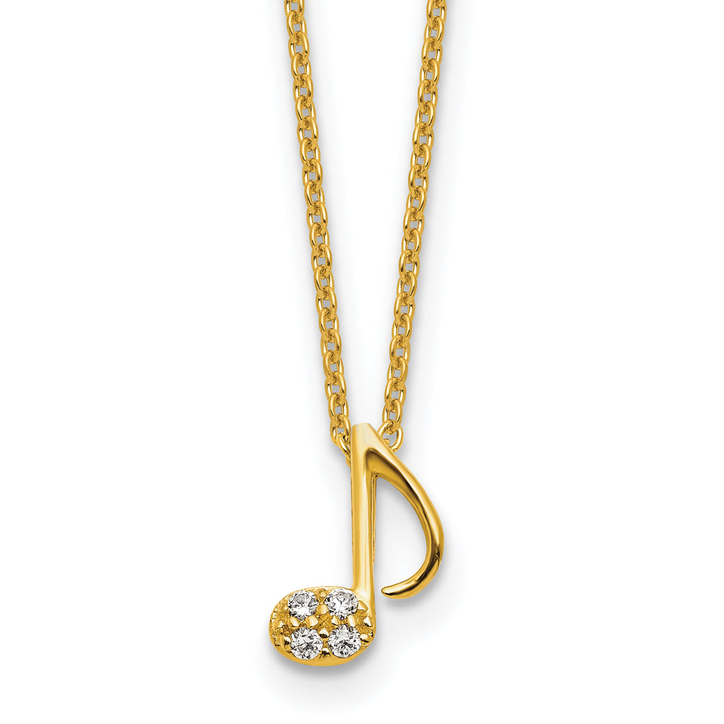 Cheryl M Sterling Silver Gold-plated Polished CZ Music Note 16 Inch with 2 Inch Extension Necklace