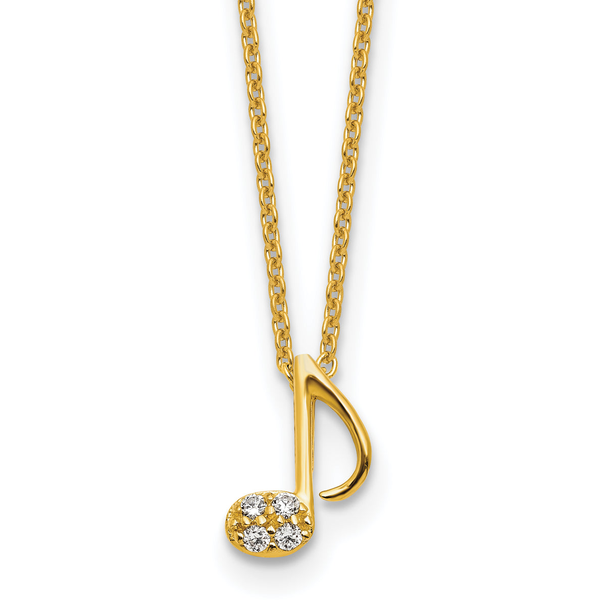 Cheryl M Sterling Silver Gold-plated Polished CZ Music Note 16 Inch with 2 Inch Extension Necklace