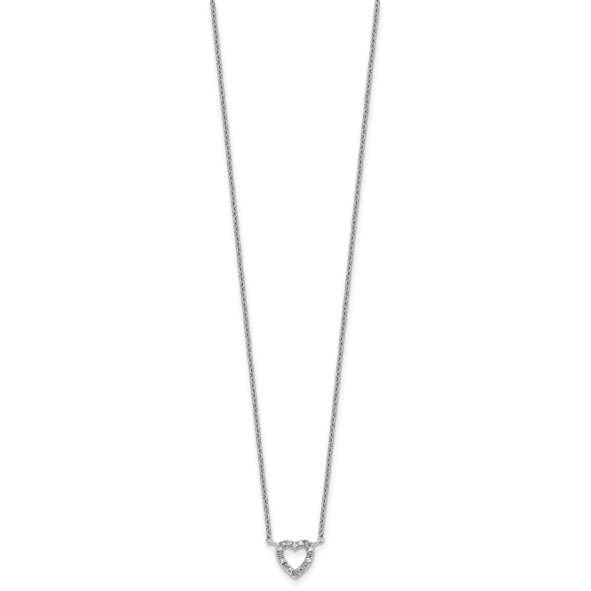 Cheryl M Sterling Silver Rhodium-plated Polished CZ Open Heart 16 Inch with 2 Inch Extension Necklace